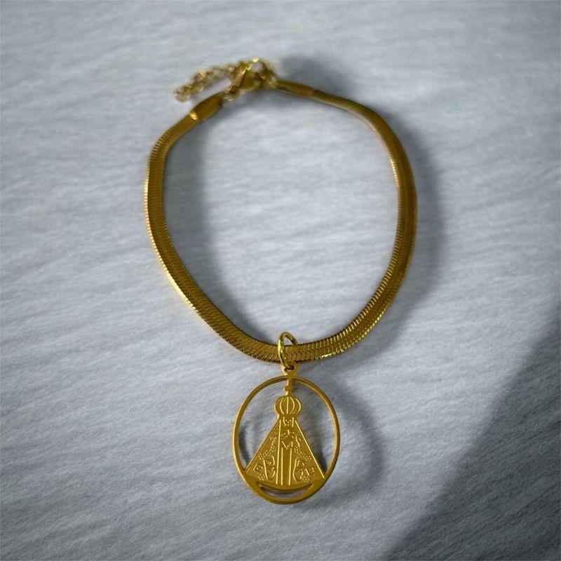 Pulseira Fita + Nossa Senhora Oval Vazado