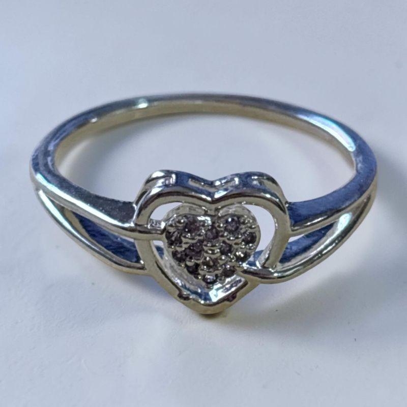 Anel Aro Duplo Coração Cravejado c/ Parte Lisa em Volta