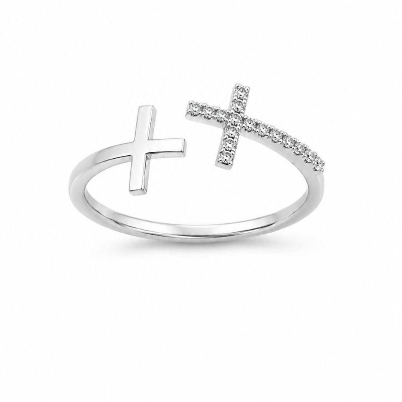 Anel Crucifixo Cravejado e Liso