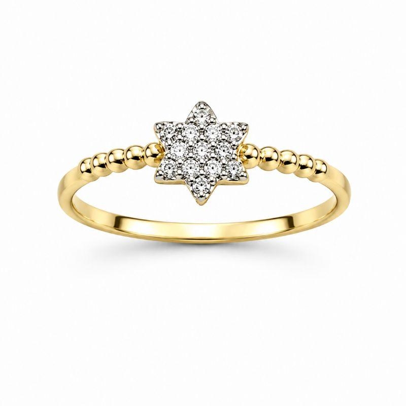 Anel Estrela Cravejada Detalhes Laterais