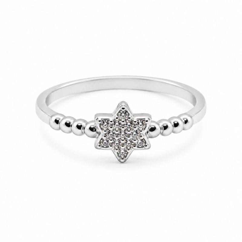 Anel Estrela Cravejada Detalhes Laterais