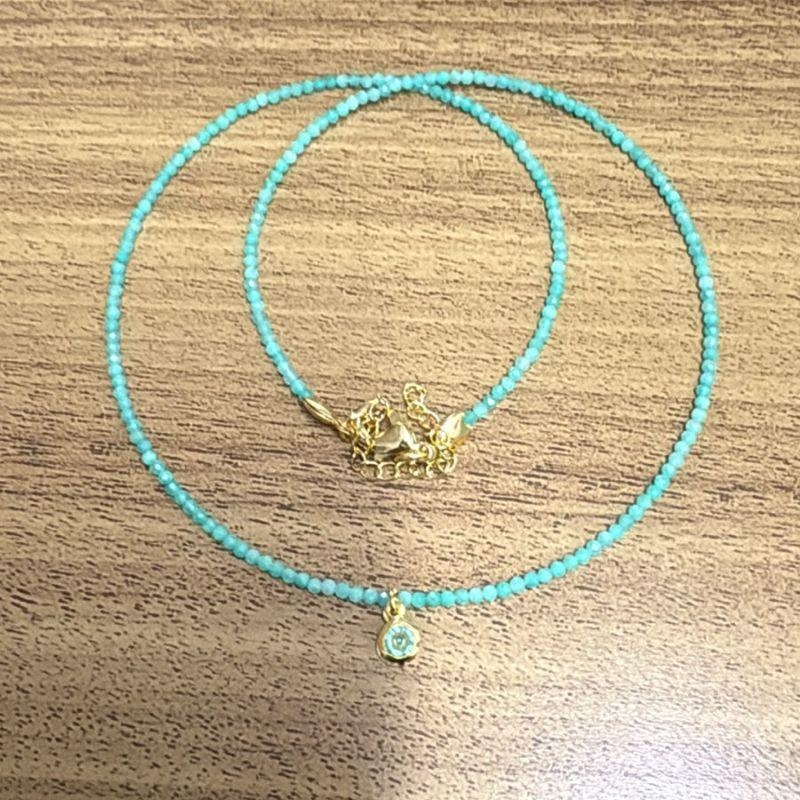 Colar Pedras Jade Amazonita 2mm Pingente Aqua