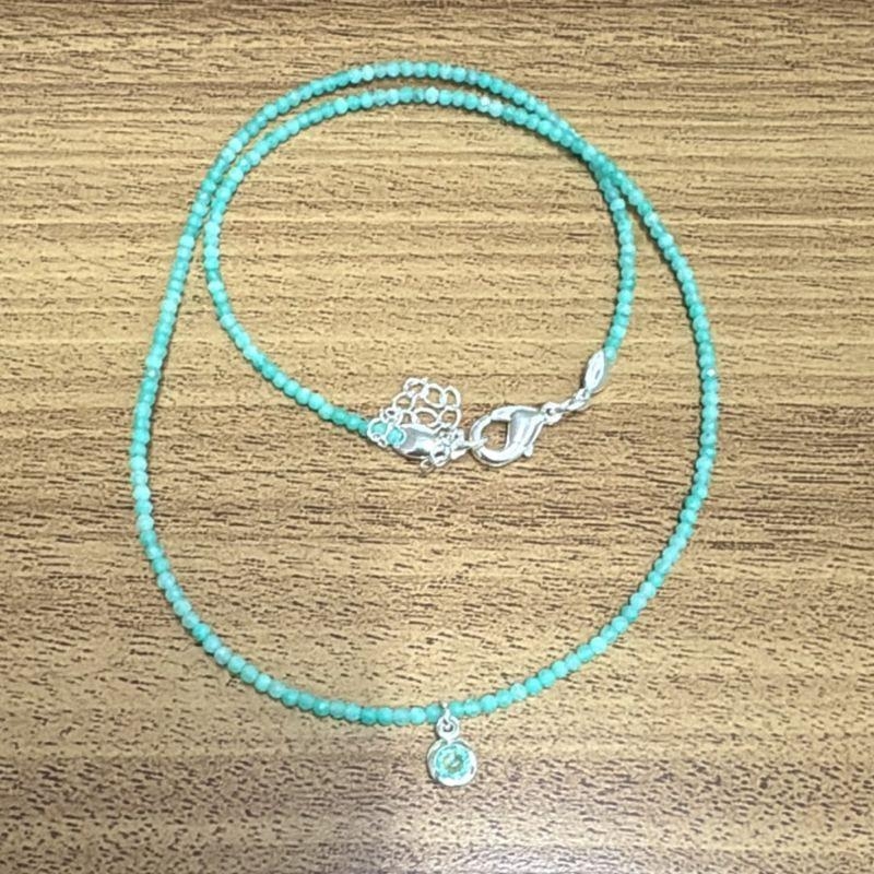 Colar Pedras Jade Amazonita 2mm Pingente Aqua