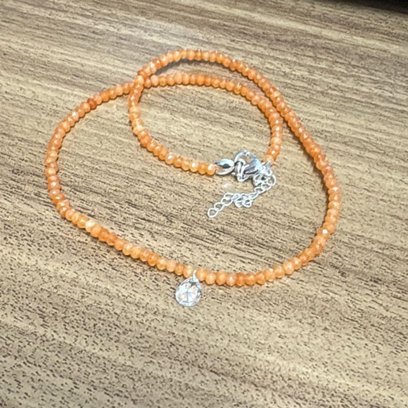 Colar Pedras Jade Laranja Escuro 3mm Pingente Gota