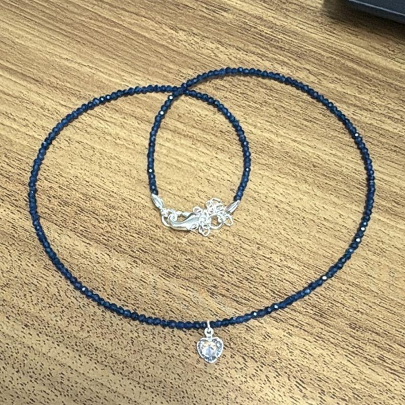 Colar Pedras Jade Safira 2mm Pingente Coração