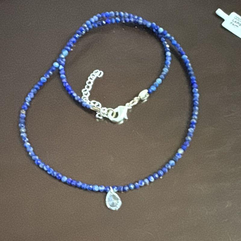 Colar Pedras Lapis Lazuli 2mm Pingente Gota