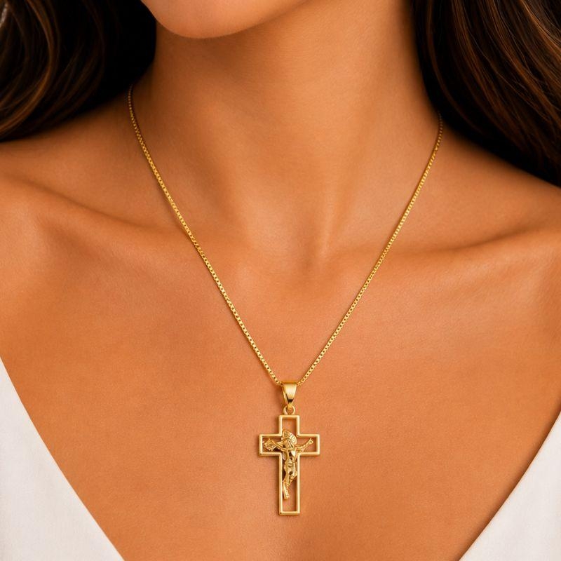 Corrente Veneziana com Crucifixo Vazado Imagem Cristo