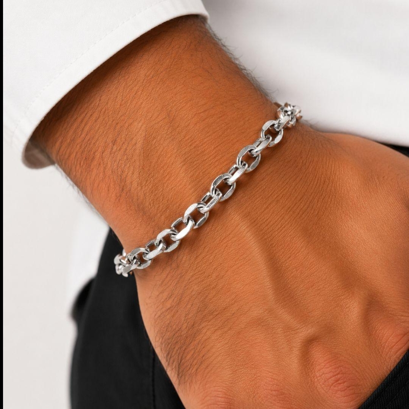 Pulseira Masculina Elo Oval Aço Inox