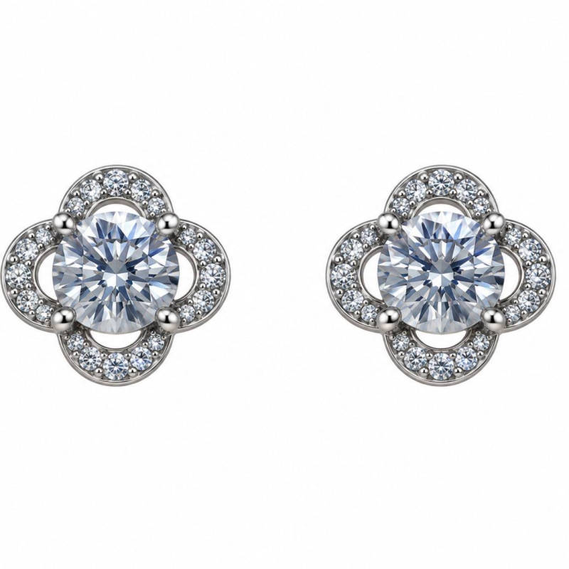 Brinco Flor Pedra Cristal e Petalas Brilhantes