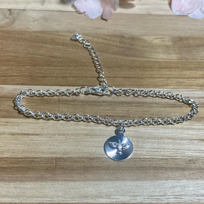 Pulseira Espirito Santo Alto Relevo Redondo Prata