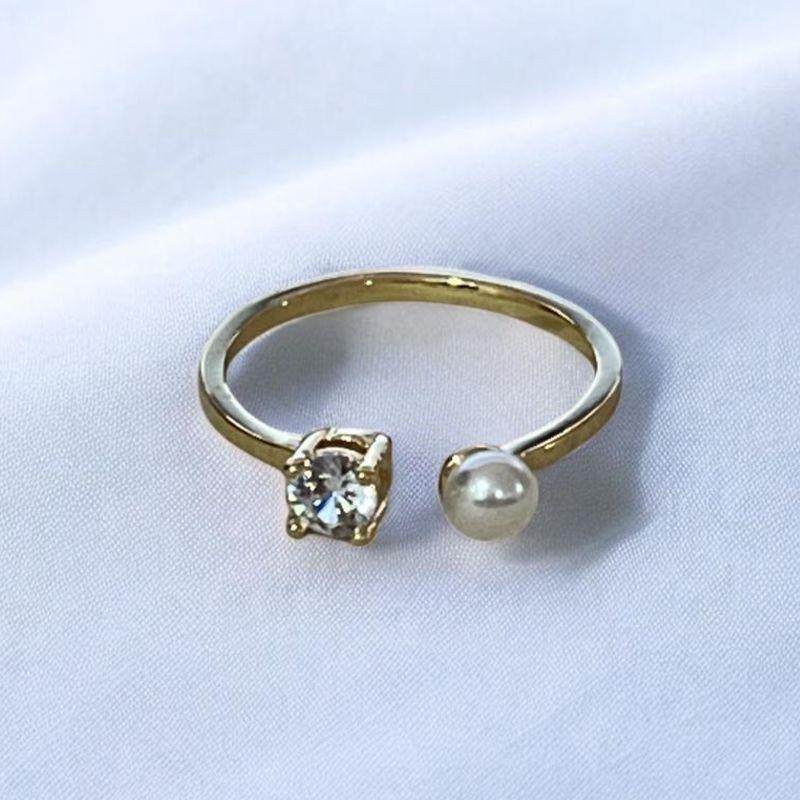 Anel Brilhante Perola Regulavel