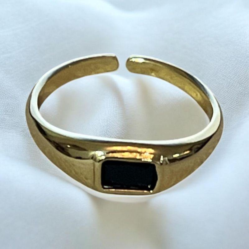 Anel Regulável Pedra Preta