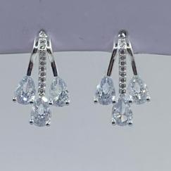 Brinco 3 Pedras em Gotas Prata