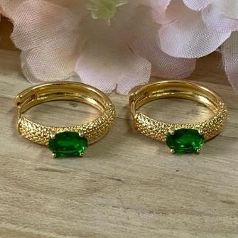 Brinco Argola Dourada Pedra Verde