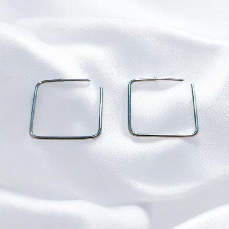 Brinco Argola Quadrada Fina Aço Inox