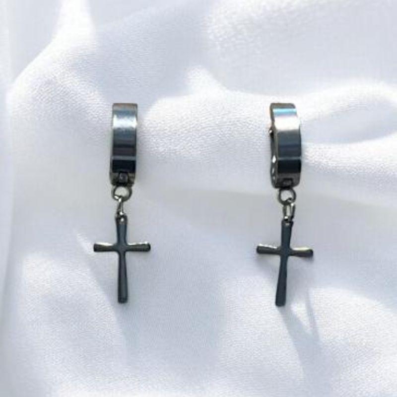 Brinco Argolinha c/ Cruz Aço Inox