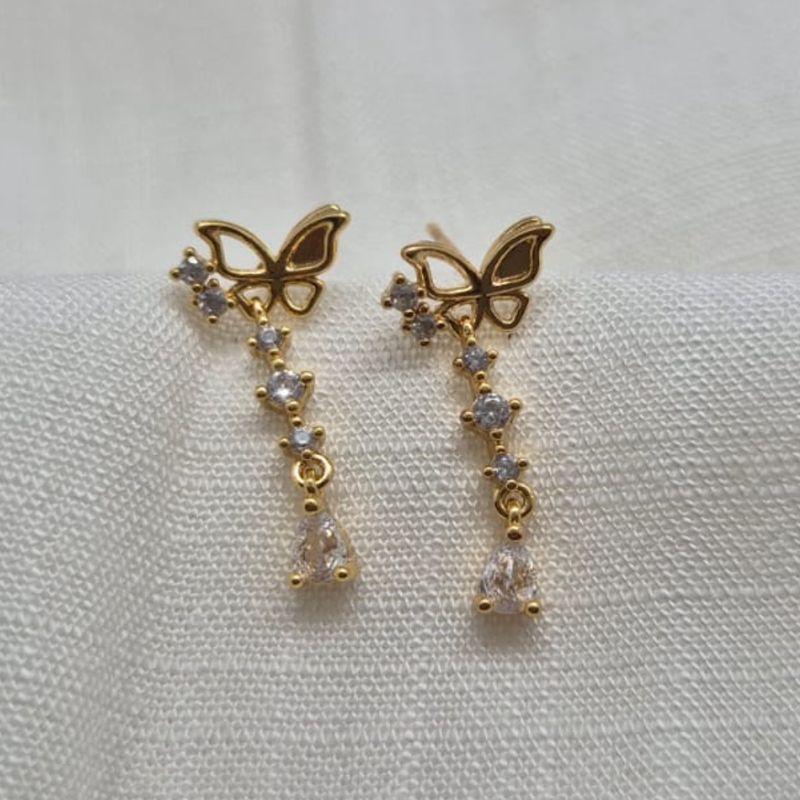 Brinco Borboleta Brilhantes Pendurados