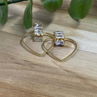 Brinco Coração Pedras Dourado