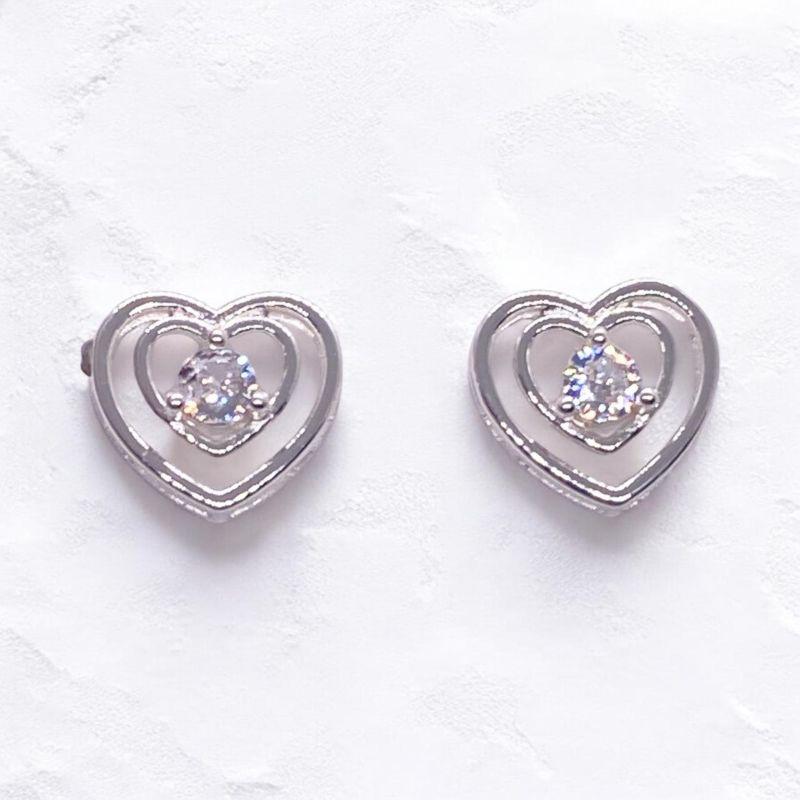 Brinco Corações c/ Brilhante Prata