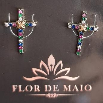 Brinco Crucifixo Pedras Color