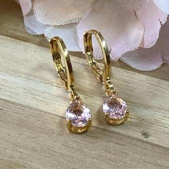 Brinco Gota Rosa Cristal