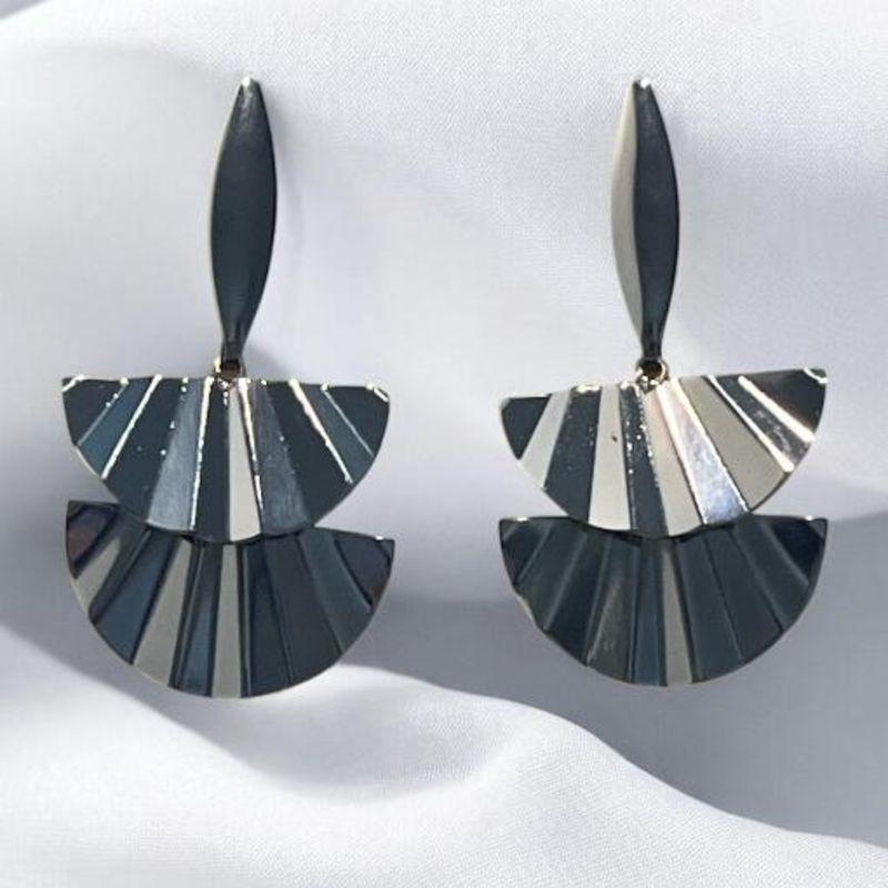 Brinco Leque Duplo Chapeado Aço Inox