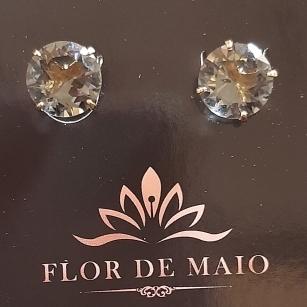 Brinco Pedra Fume Redonda