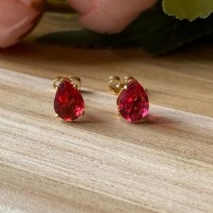 Brinco Pedra Gota Vermelha