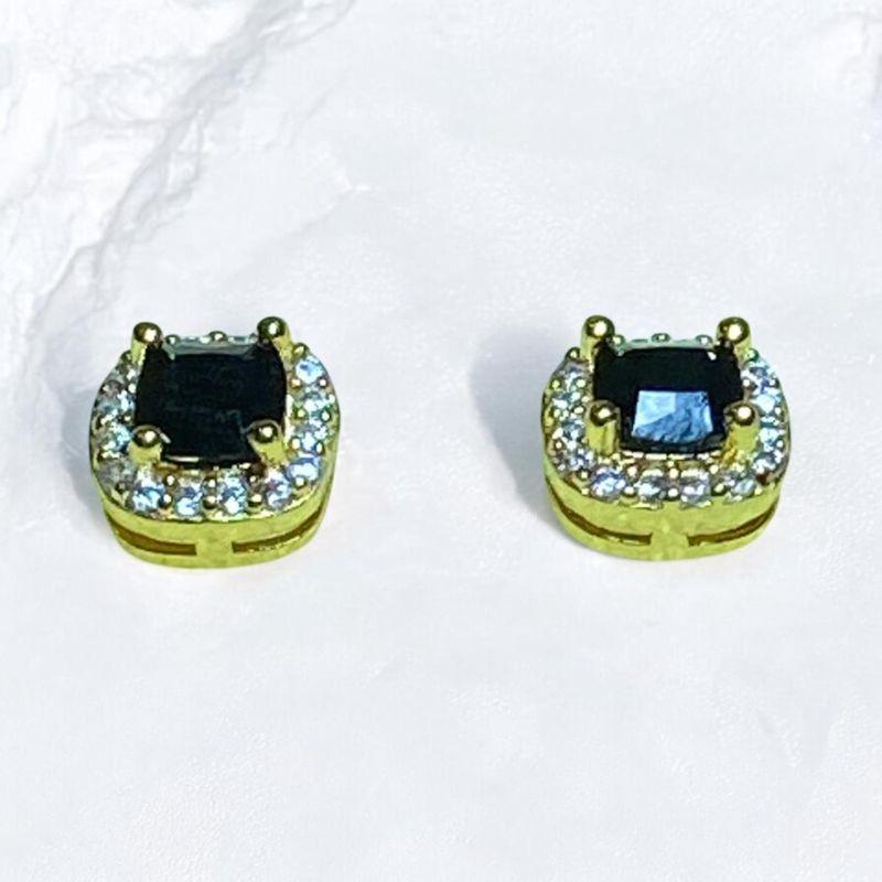 Brinco Pedra Preta Contornada de Brilhantes