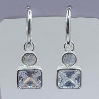 Brinco Pedra Quadrada Cristal Prata