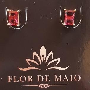 Brinco Pedra Rosa Quadrada