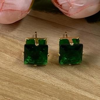 Brinco Pedra Verde Quadrada