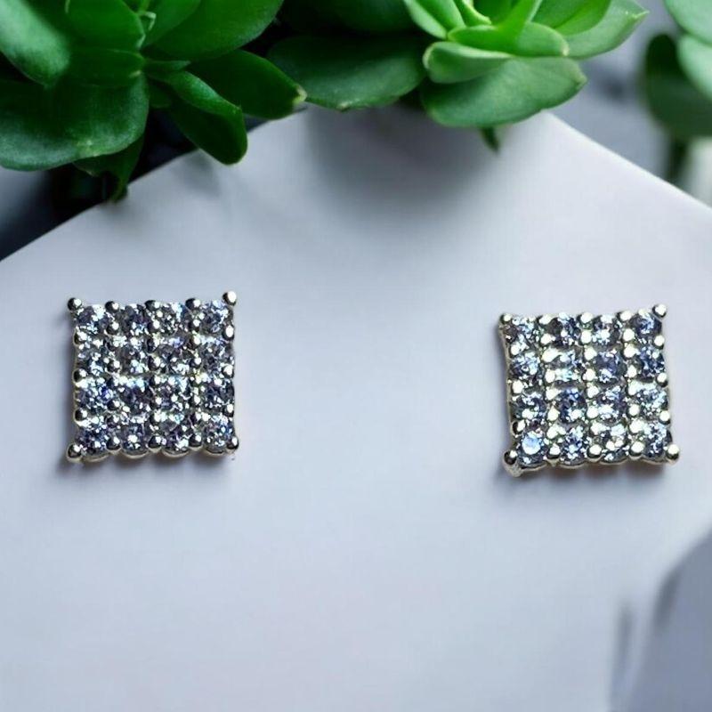 Brinco Quadradinho com Brilhantes Prata