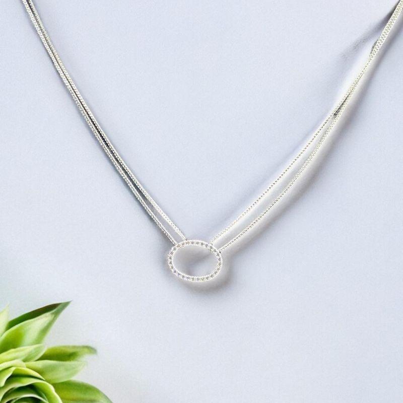 Choker Duplo Pingente Oval Cravejado Prata