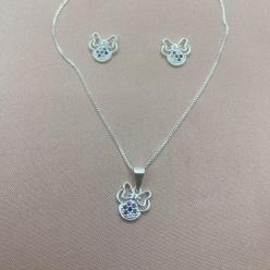 Conjunto Infantil Minnie Cravejado Colorida Prata