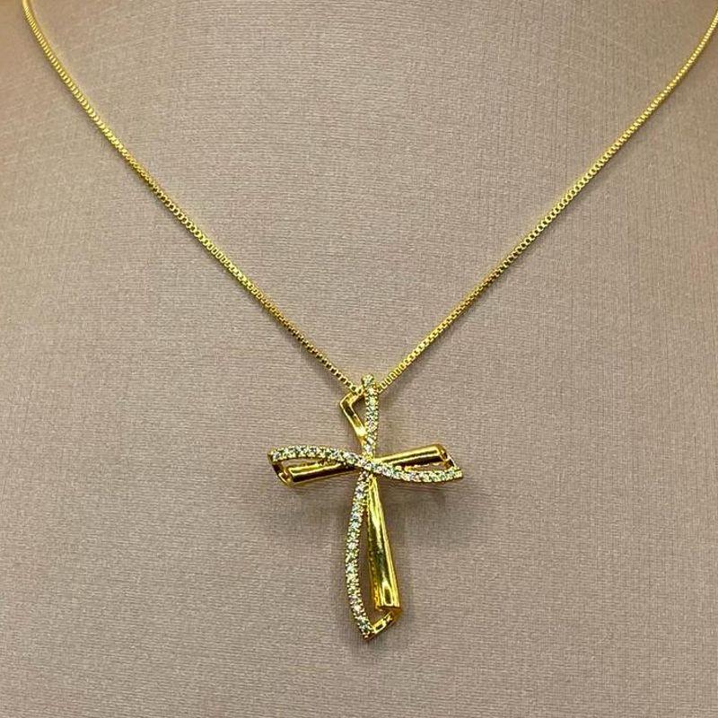 Corrente c/ Pingente Cruz Contorno Cravejado