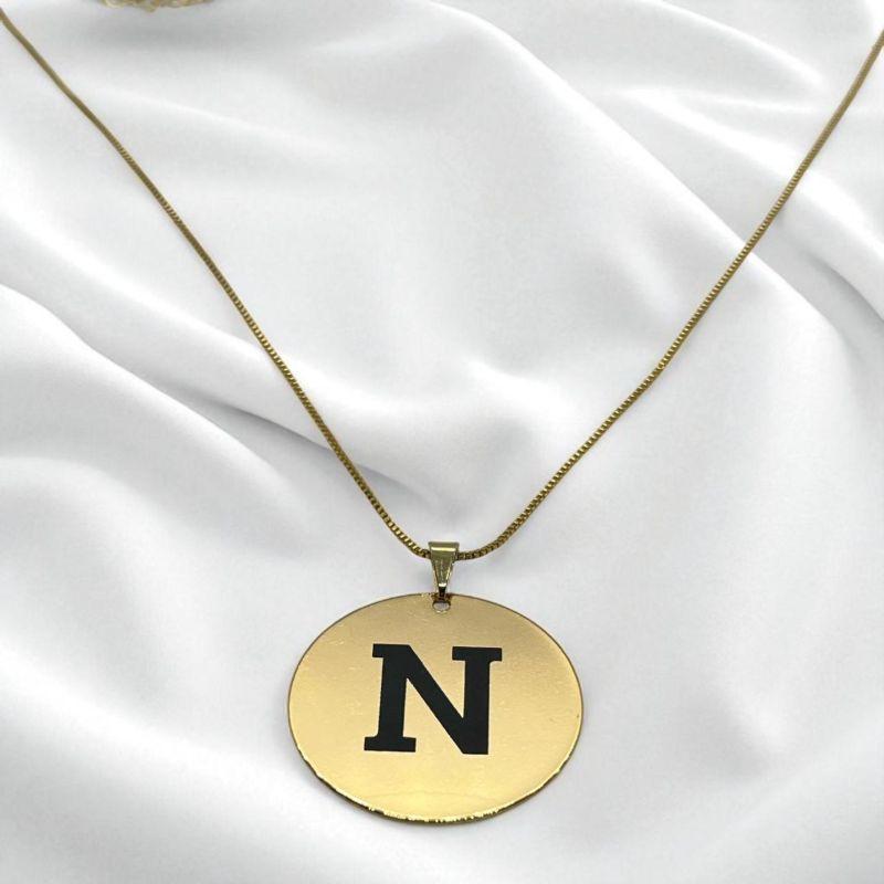 Corrente c/ Pingente Personalizado Chapa Redonda 2,5 cm