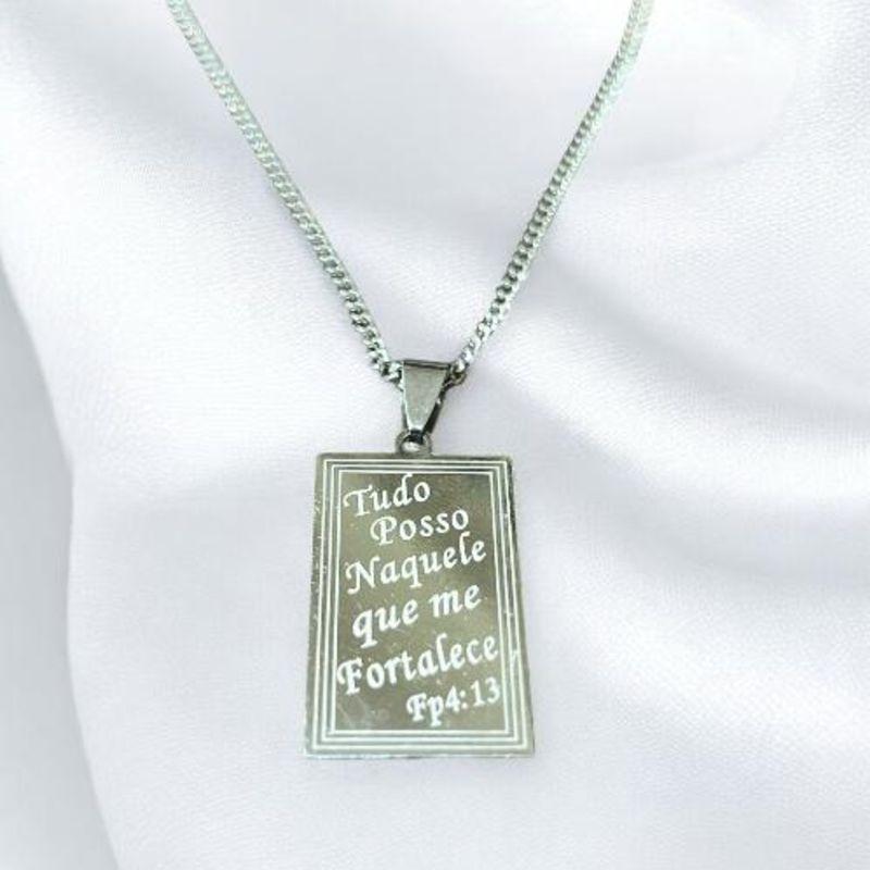 Corrente c/ Pingente Tudo que Posso Aço Inox