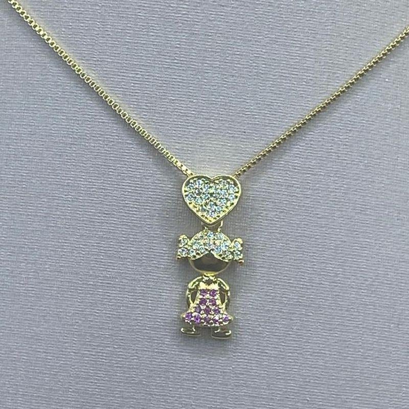 Corrente Pingente Menina Zirconias Vermelhas