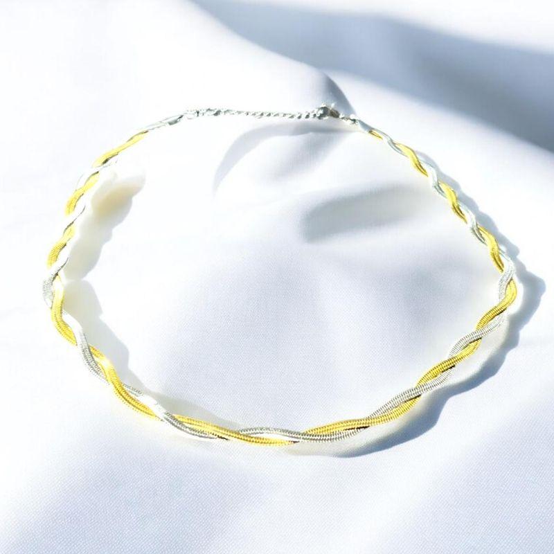 Corrente Trançada Aço Inox Dourado/Prateado