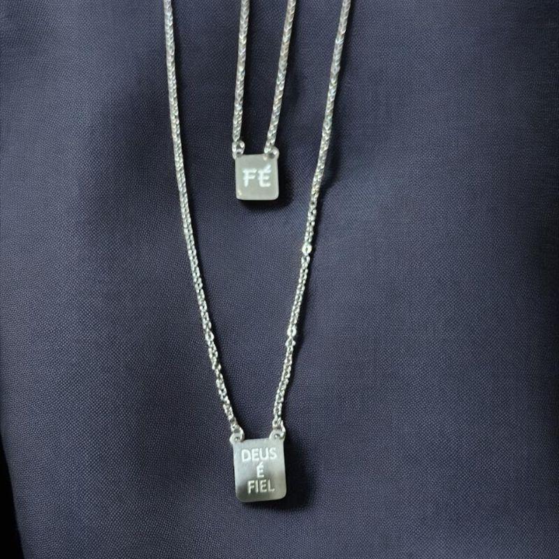 Escapulario Deus É Fiel + Fé Aço Inox