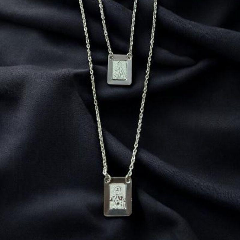Escapulario Nossa Senhora + Sagrado Coração Aço Inox