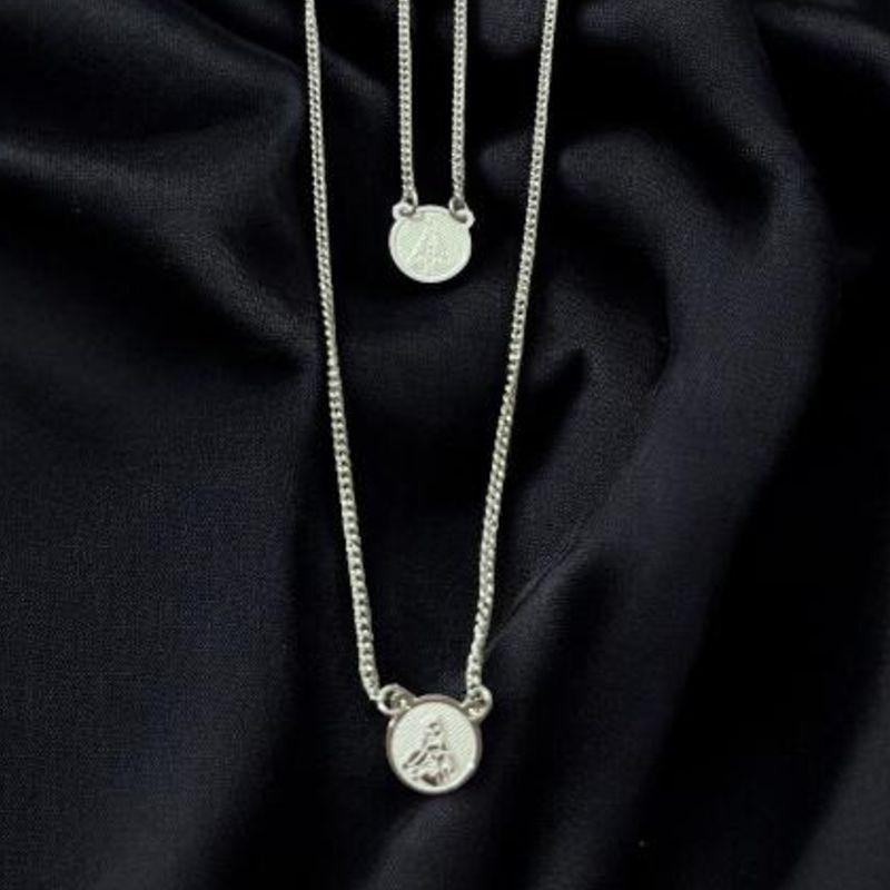 Escapulario Redondo Nossa Senhora + Sagrado Coração Aço Inox