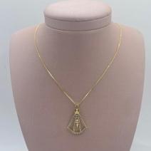 Gargantilha Nossa Senhora Aparecida Pedras Safira + Cruz 45 cm