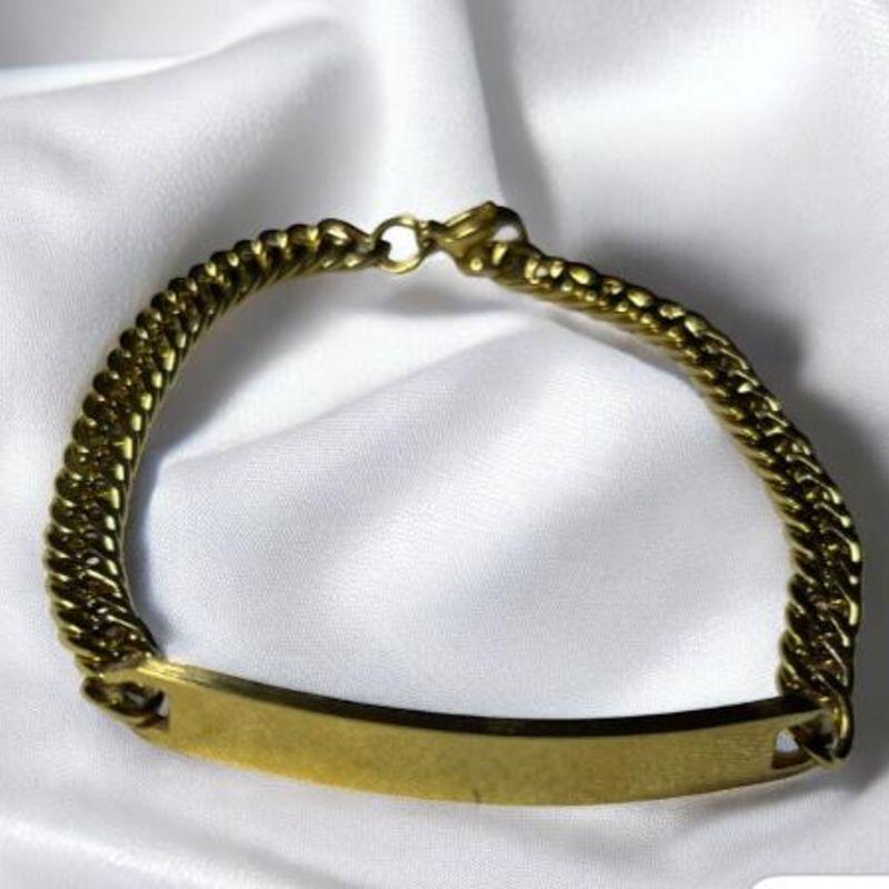 Pulseira Aço Inox Dourada c/ Chapa