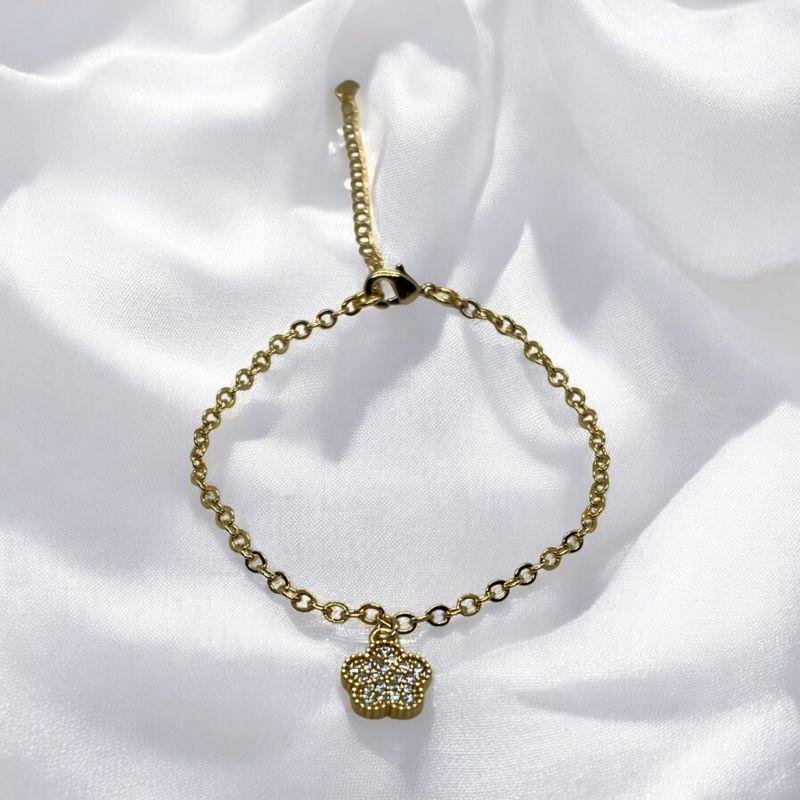 Pulseira c/ Pingente Flor Brilhante