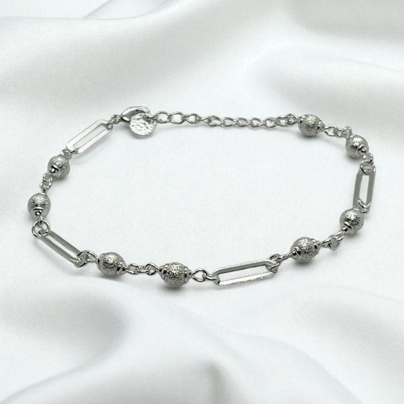 Pulseira Perolas Prata Detalhadas Elos Grandes