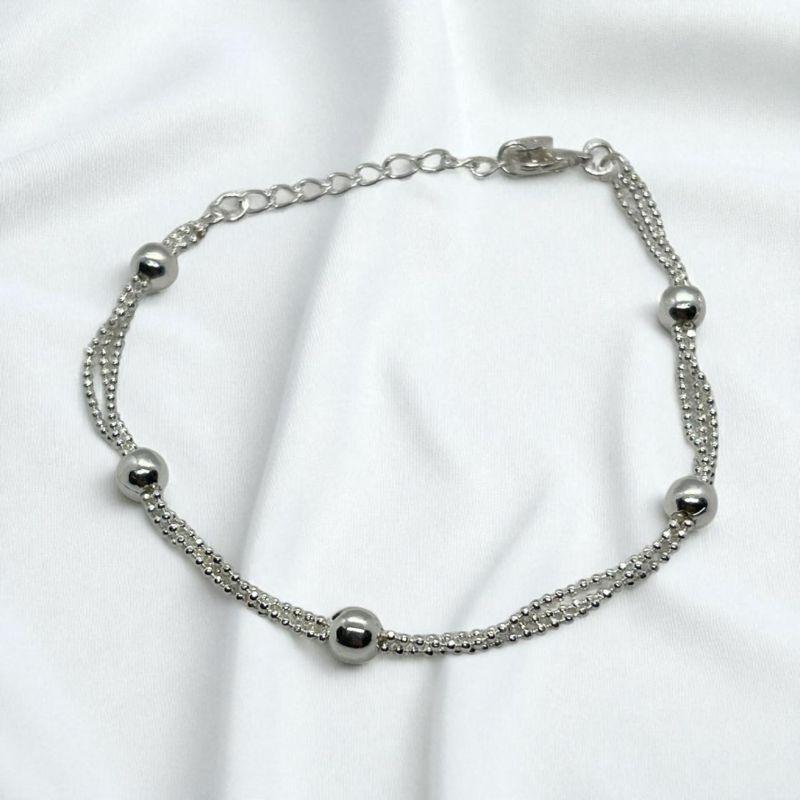 Pulseira Perolas Prata Fios Trançados