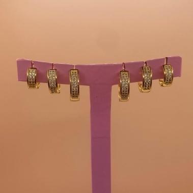 Trio Brincos Argola Cravejada 2 Fileiras