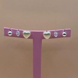 Trio Brincos Coração Perola/Cristal + Bolinha Prateada